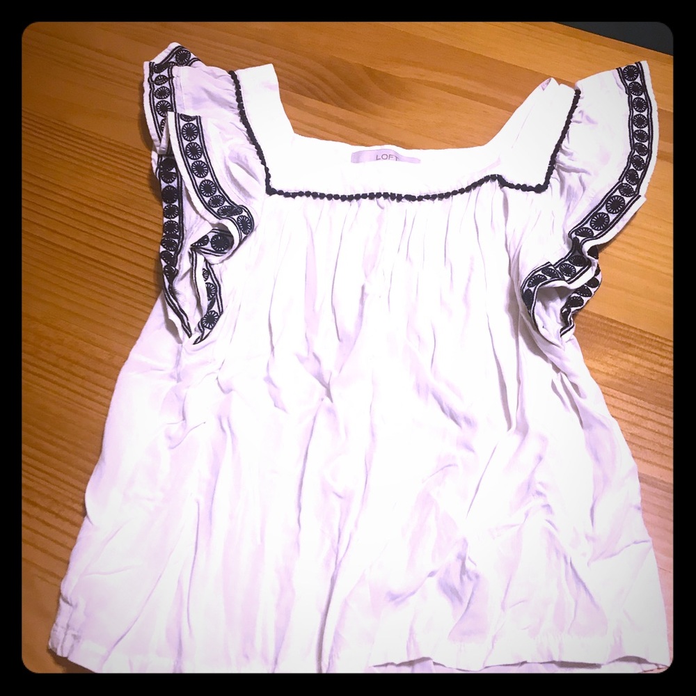 Flowy white and black embroidered blouse